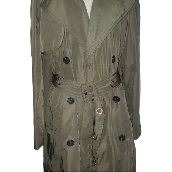 NWT Avec Les Filles Green Rose Gold Metallic Lined Trench Coat - Picture 4 of 6